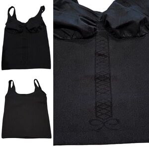 Guess Compression Tank Top M/L Black Ribbed Scoop Neck New